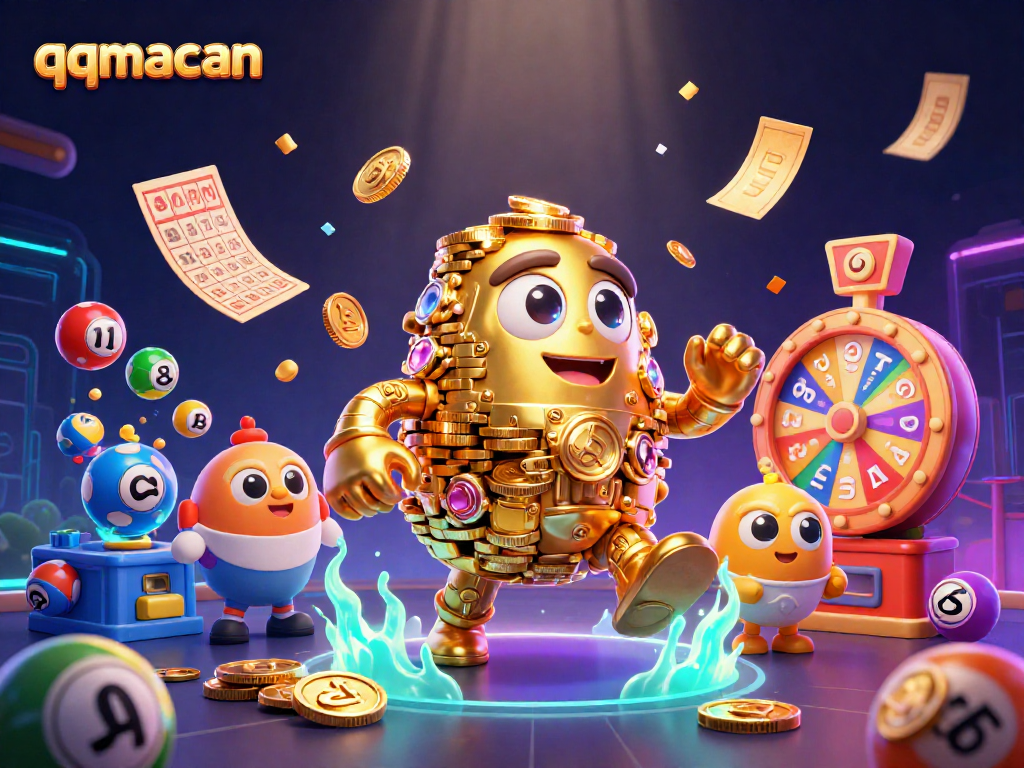 Engage with the thrilling qqmacan lottery scene featuring vibrant elements and a dynamic golden golem.