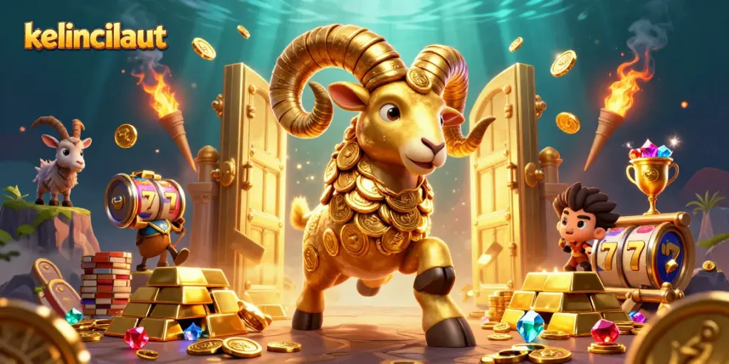Experience thrilling gameplay with kelincilaut, featuring an exciting slot scene full of treasures and dynamic characters.