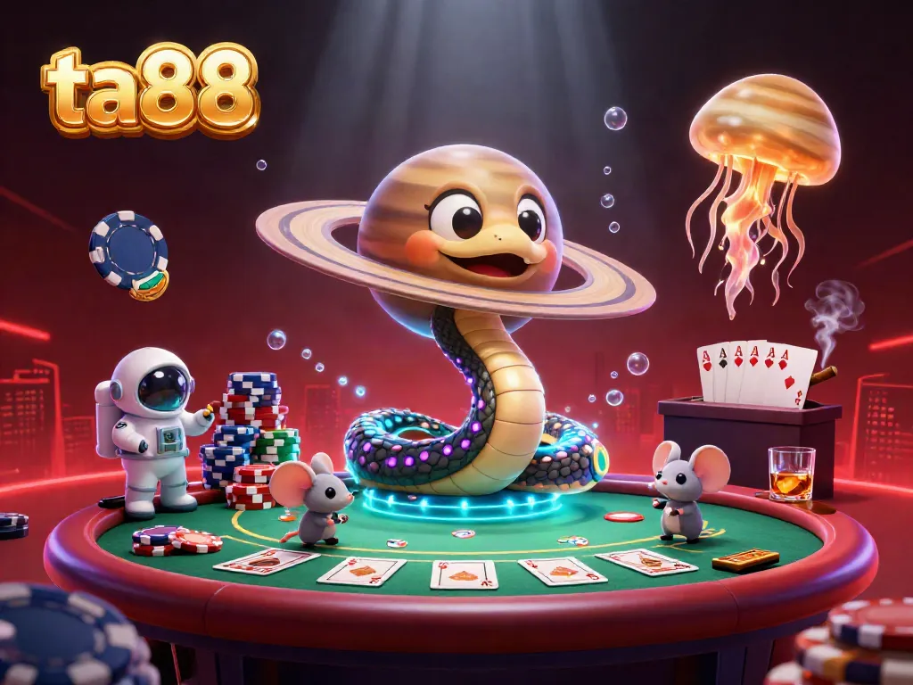 Experience the thrilling gambling world of ta88 with a cosmic dealer in a vibrant casino scene.